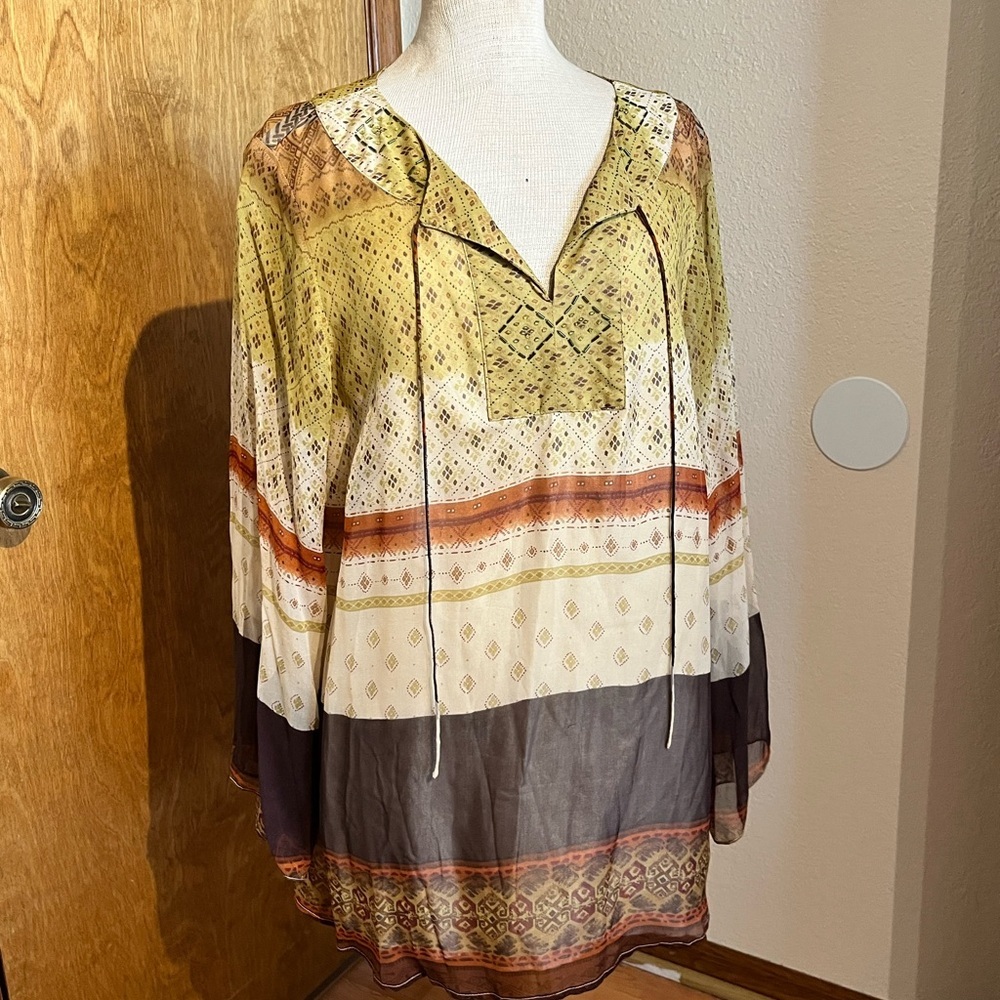 Lane Bryant Multicolor Boho Tunic silk 14/16 embroidered beaded bohemian Gypsy